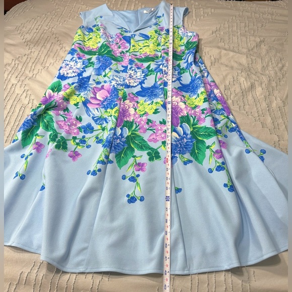 London Times Woman Dress sz18w Blue sleeveless Floral Cottagecore Romantic - Picture 7 of 7